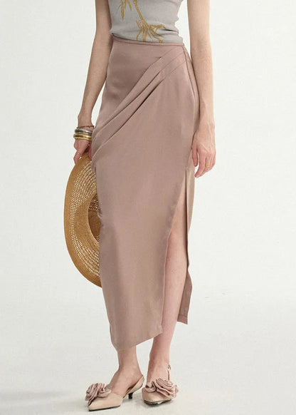 Lotus Root Starch Wrinkled Side Open Silk Skirts Summer