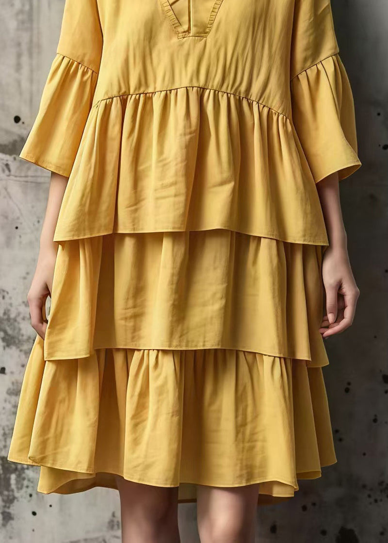 Yellow Oversized Layered Cotton Maxi Dresses Summer