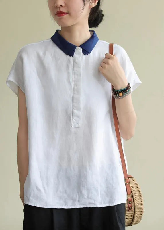 Lapel Side Open Linen Clothes Cotton White Shirt