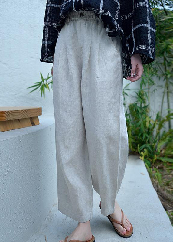 Grey Oversized Pockets Linen Harem Pants Spring
