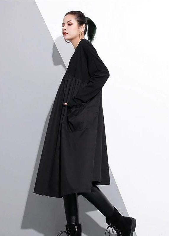 Cinched O Neck Cotton Clothes for Tutorials Black Dresses