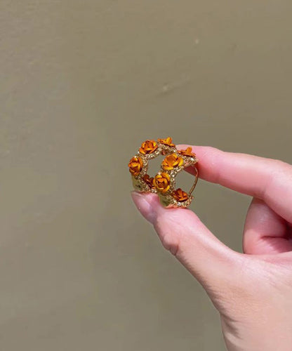 Vogue Orange Copper Alloy Zircon Rose Hoop Earrings