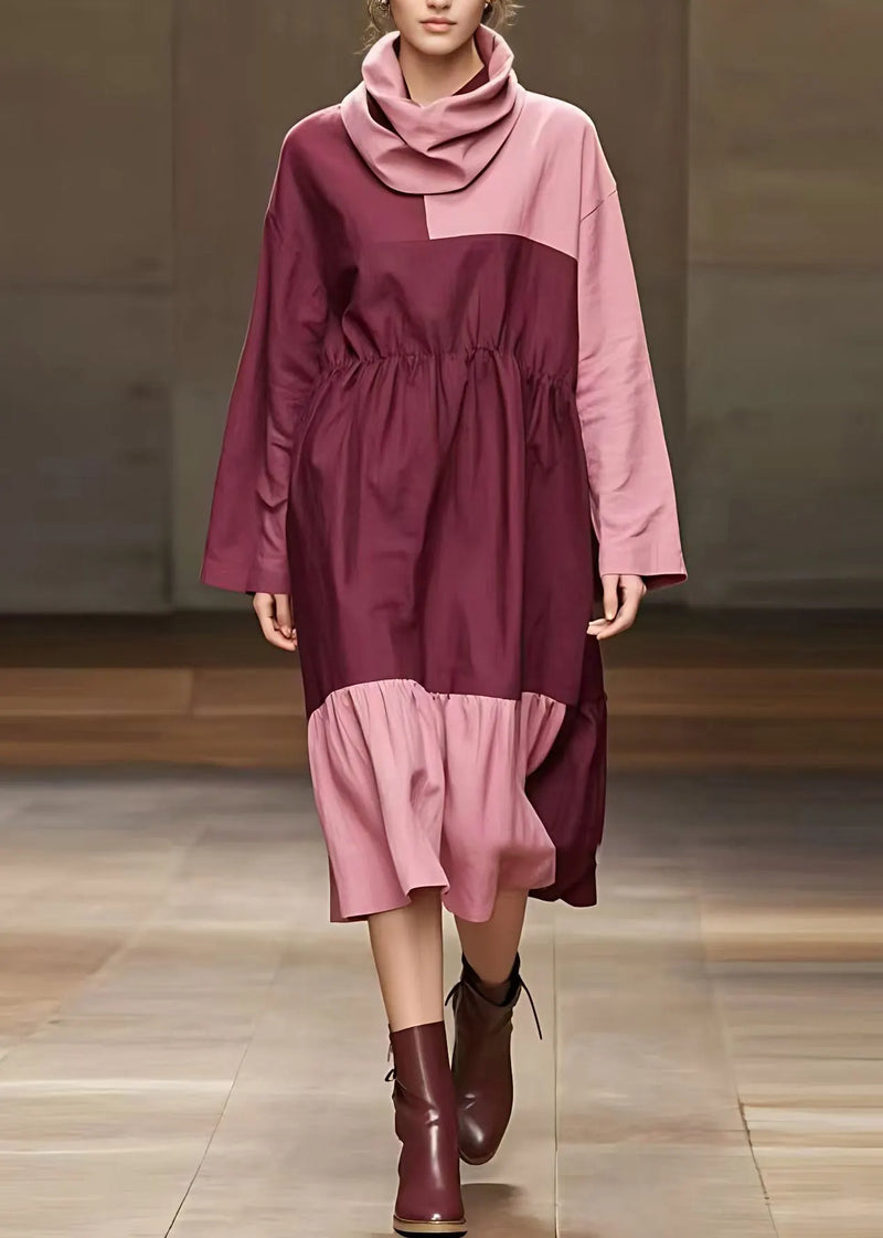 Pink Drawstring Tie Waist Maxi Dress Fall