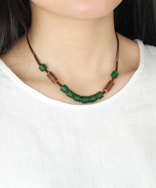 Green Hand Knitting Coloured Glaze Gratuated Bead Necklace