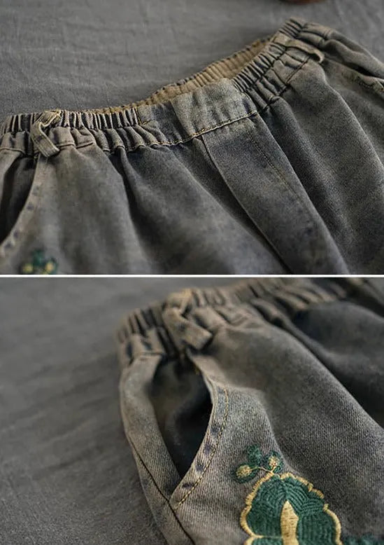 Original Embroidered Wide-leg Column Denim Pants