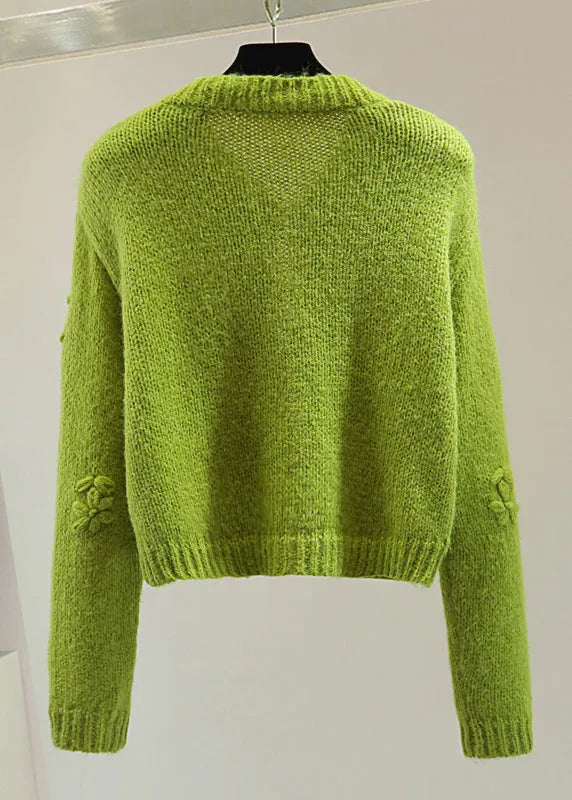 Art Green Embroidered Cotton Knit Sweater Winter