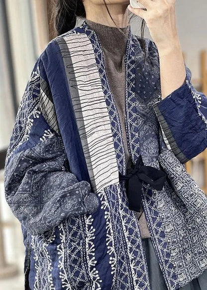Navy Oversized Print Fine Cotton Filled Jackets Spring