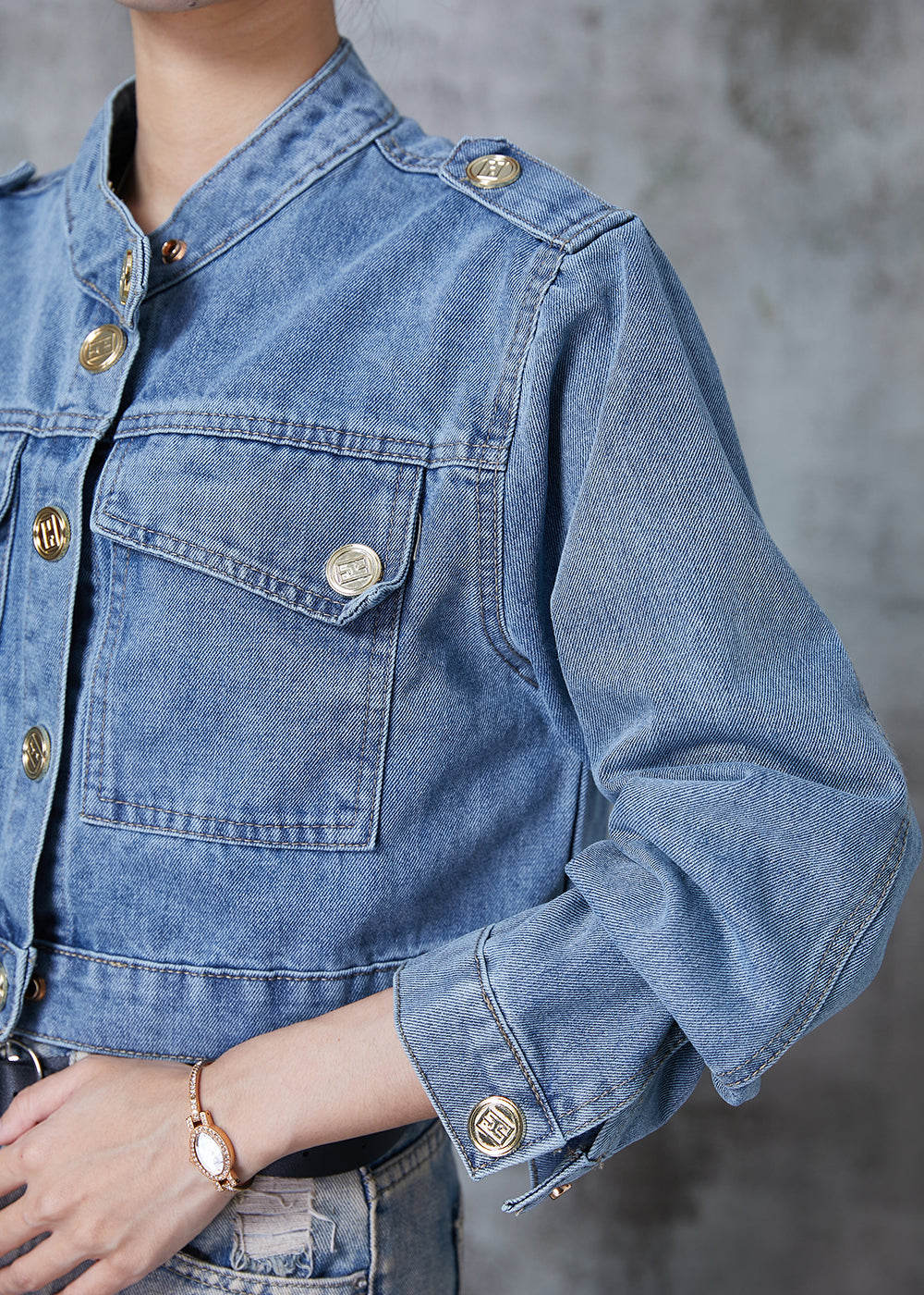 Blue Back Hollow Out Denim Short Coats Fall