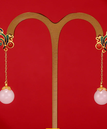 Gold Sterling Silver Jade Drop Earrings