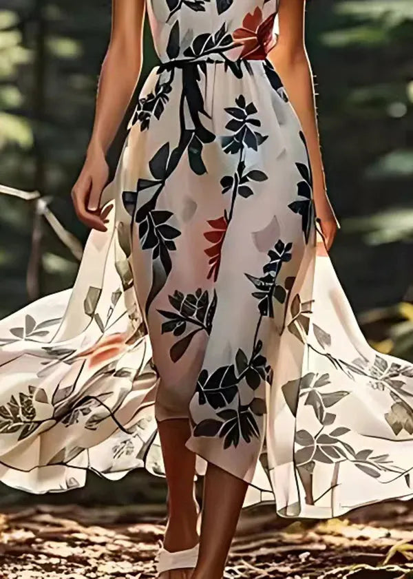 Stylish Print Silk Spaghetti Strap Dress Sleeveless