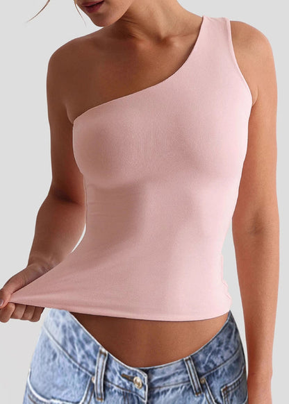 Italian White One Shoulder Slim Fit Tank Top Summer