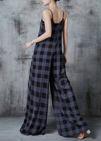 Dull Grey Oversized Plaid Chiffon Jumpsuits Summer