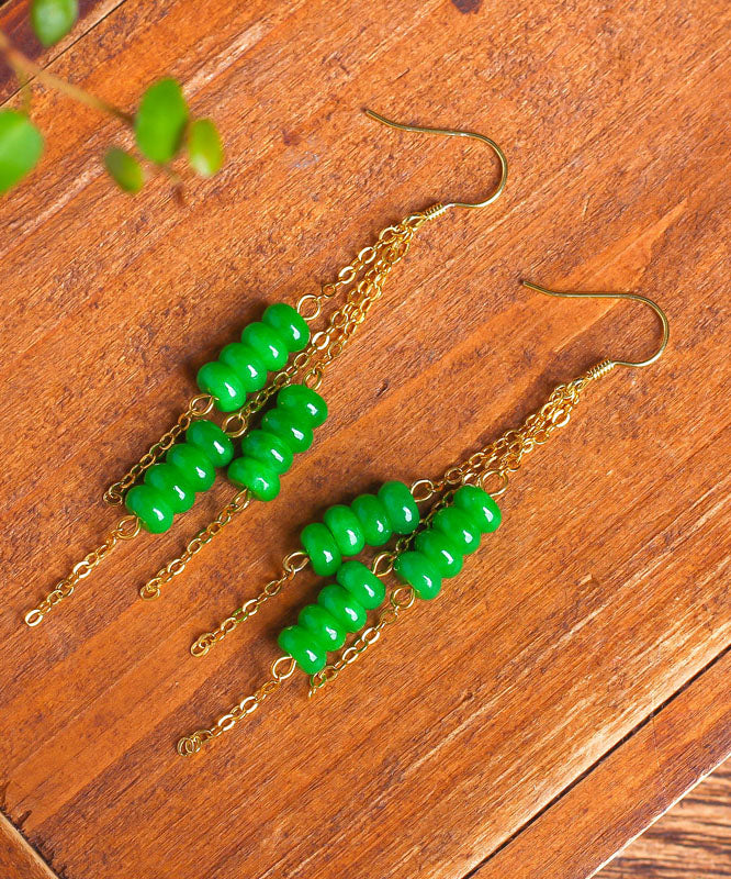 Green Sterling Silver Overgild Dry Green Abacus Tassel Drop Earrings