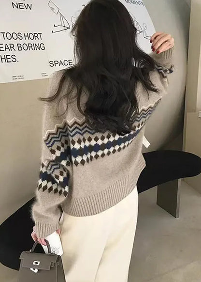 Apricot O Neck Jacquard Button Knit Cardigans Spring