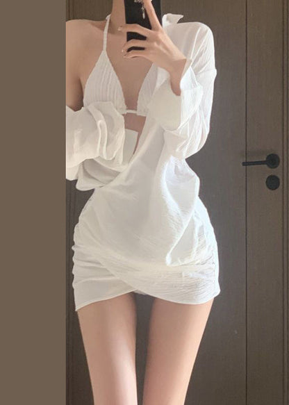 White V Neck Shirts Dress Spring