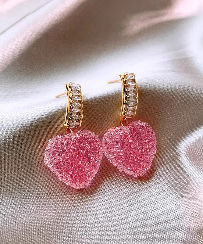 Pink Copper Alloy Peach Heart Drop Earrings