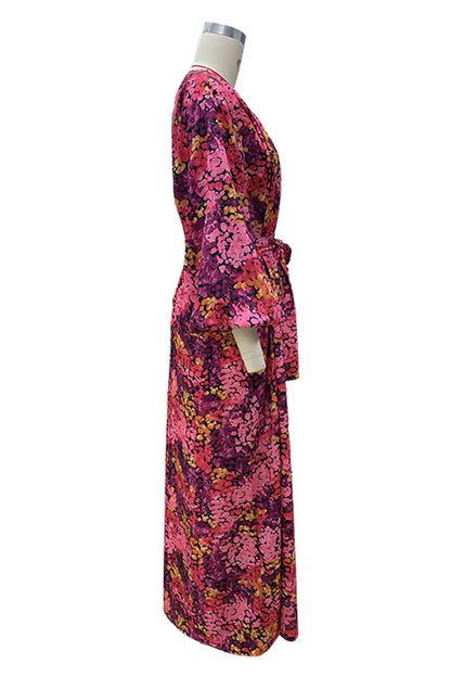 Print Contrast V Neck a Line Dresses