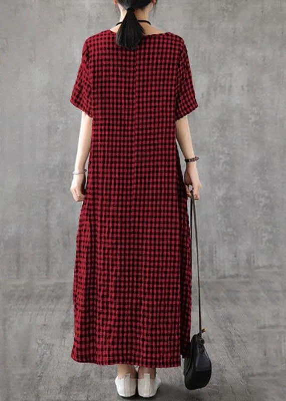 Blue Plaid Linen Dresses Summer Cotton Dress