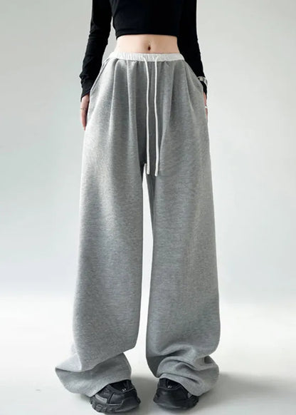 Black Pockets Tie Waist Wide Leg Pants Spring