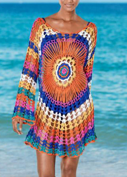 Rainbow O-neck Knit Cover Up Swimwear
