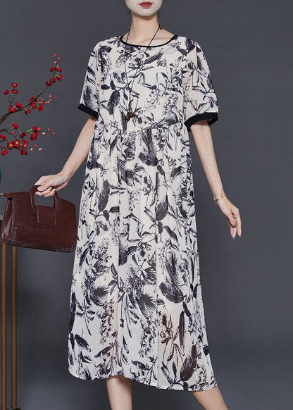 White Print Chiffon Party Dress Summer