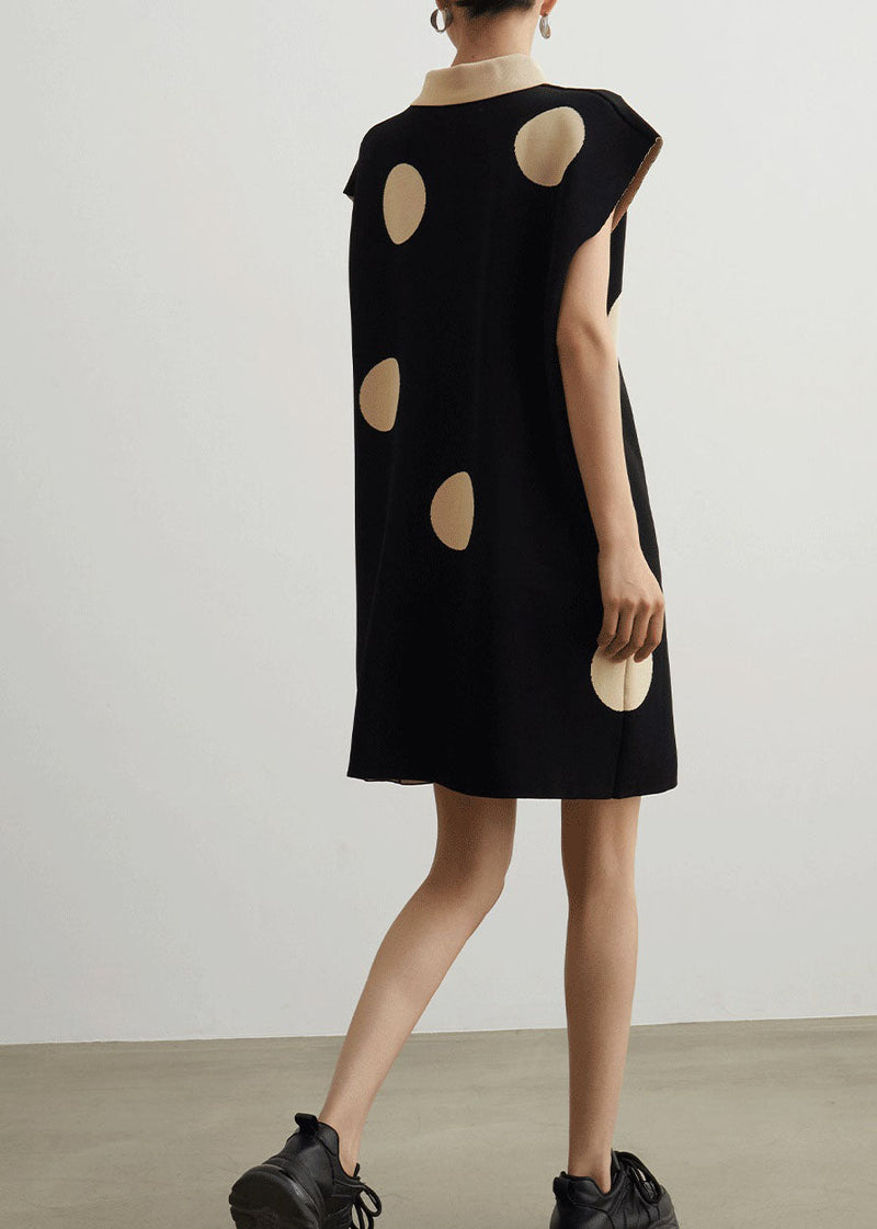 Unique Black Dot Peter Pan Collar Patchwork Knit Dresses Summer