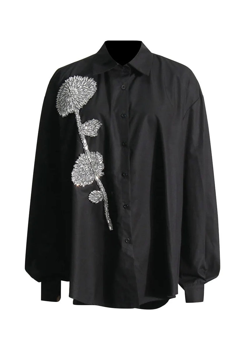 White Rhinestone Decorated Cotton Top Fall