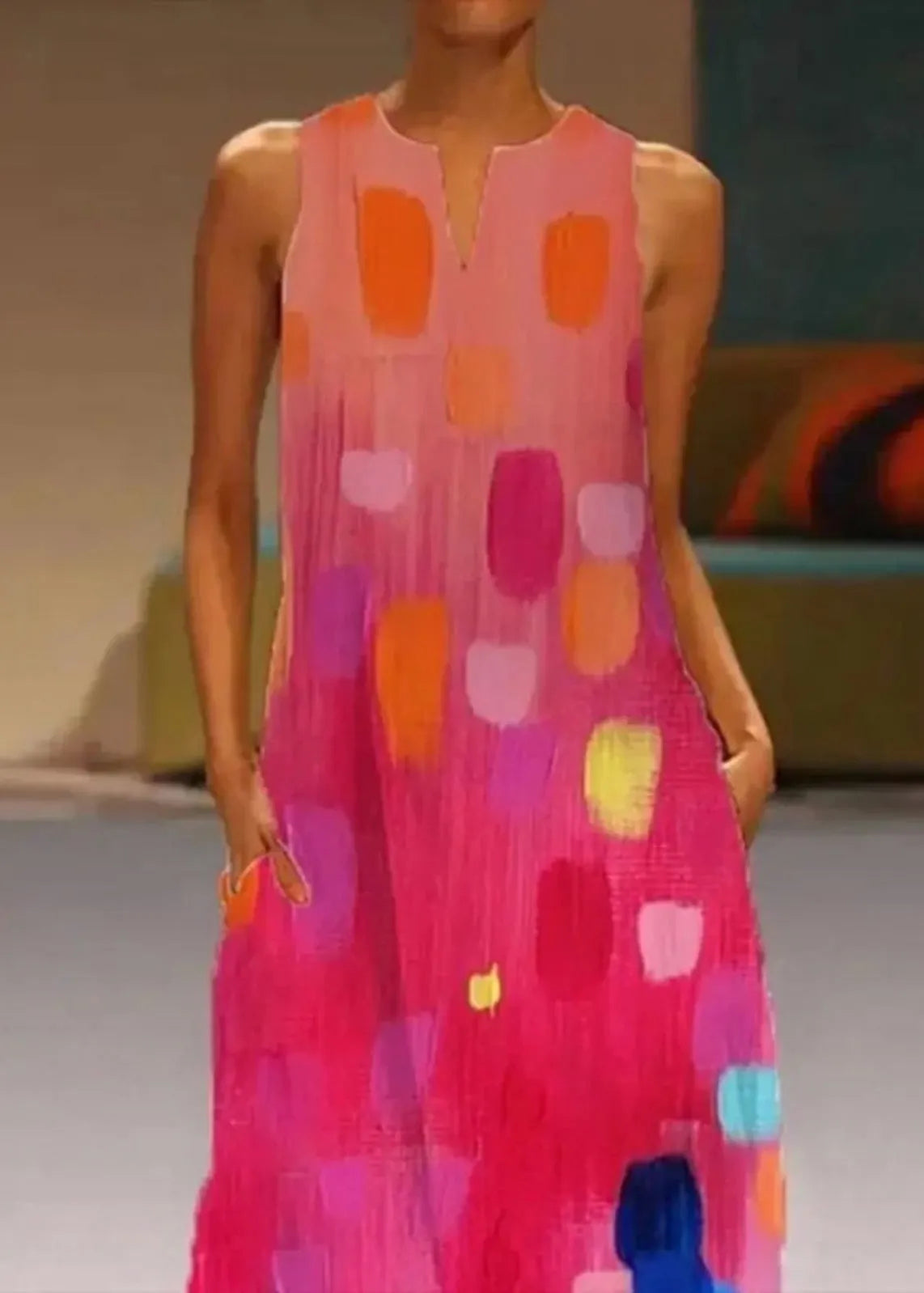 ' Red V-neck Printed Sleeveless Maxi Dress
