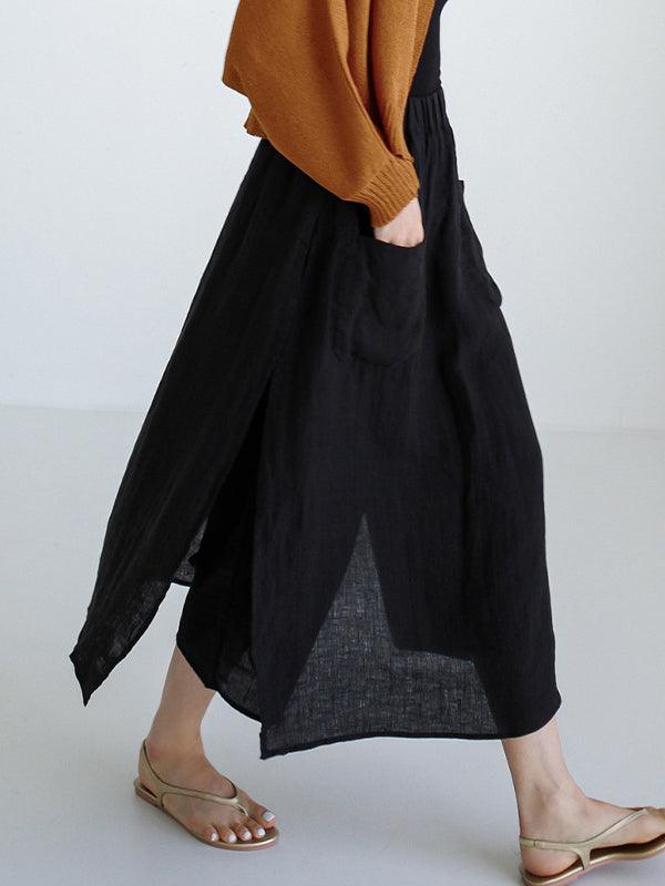100% Linen Cotton Wide-leg Skirt Pants