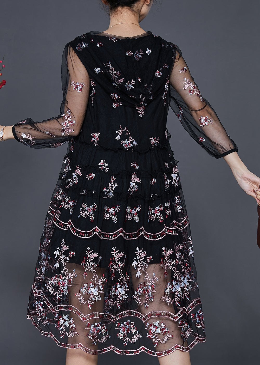 Black Embroidered Tulle Beach Dresses Summer