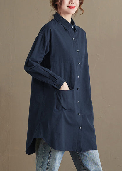 White Peter Pan Collar Pockets Cotton Shirt Top Fall
