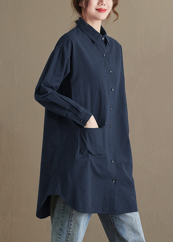 White Peter Pan Collar Pockets Cotton Shirt Top Fall