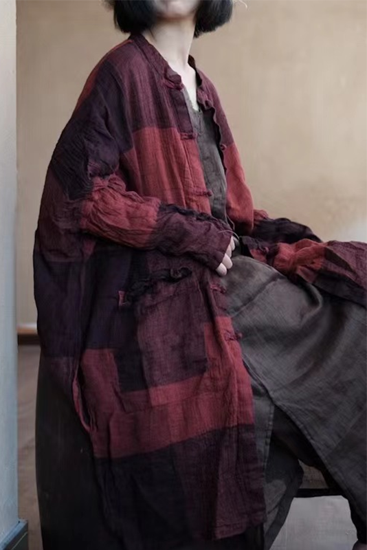 - Pure Linen Loose Asymmetrical Long Coat
