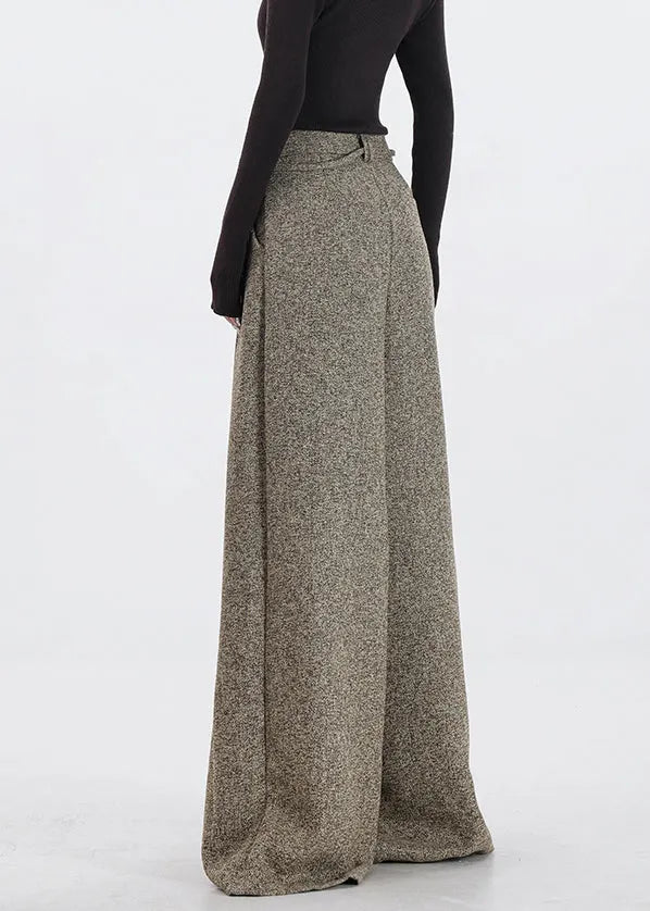 Original Design Khaki Pockets High Waist Woolen Wide Leg Pants Winter