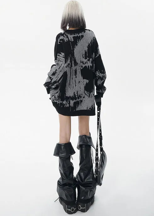 Fine Grey Oversized Tie Dye Long Sweater Winter