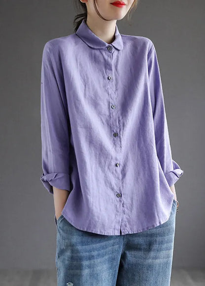 Purple Peter Pan Collar Button Shirt Long Sleeve