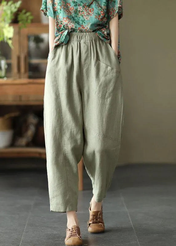 French Pink Loose Patchwork Summer Linen Pants