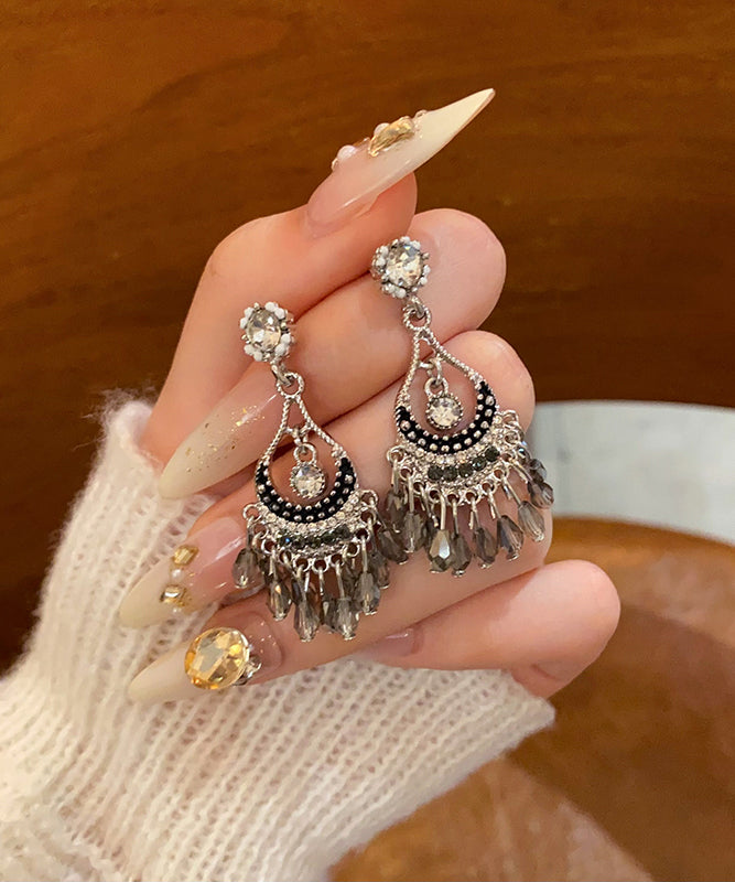 Silk Alloy Crystal Zircon Wind Chime Tassel Drop Earrings