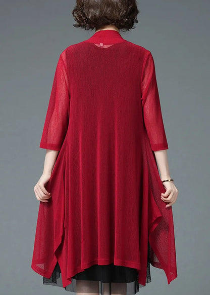 Baggy Red Upf 50+ Knit Beach Cardigan Three Quarter Sleeve