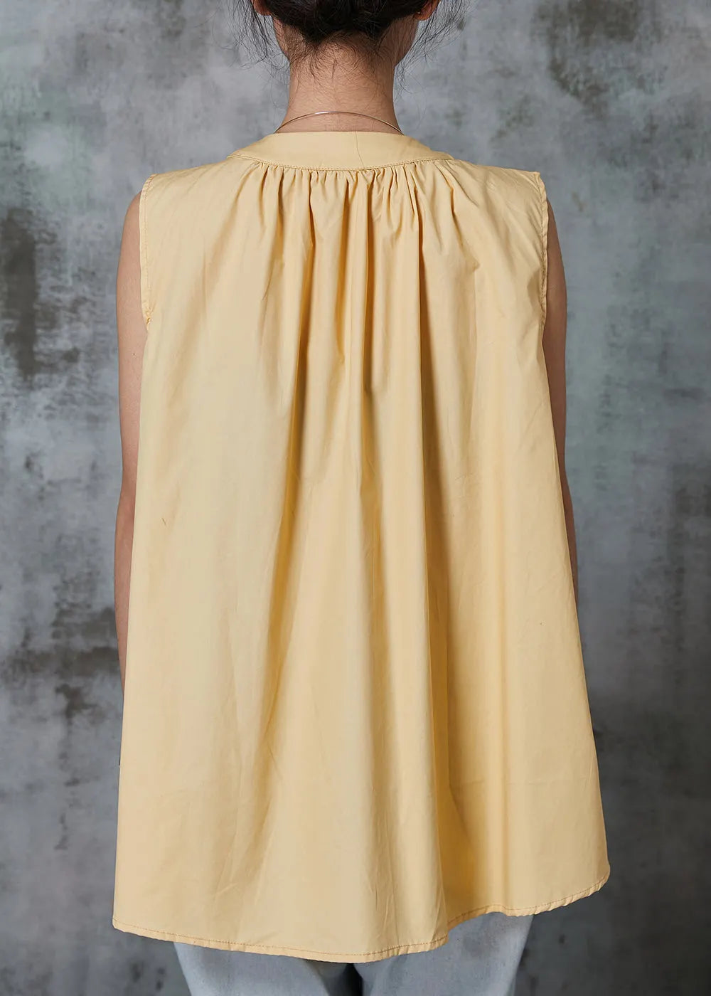 Style Yellow Oversized Cotton a Line Shirt Sleeveless