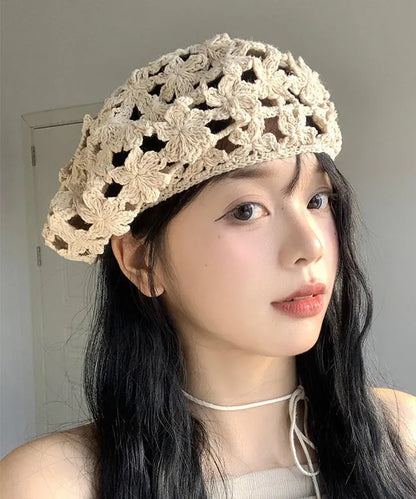 Stylish Beige Hollow Out Knit Beret Hat