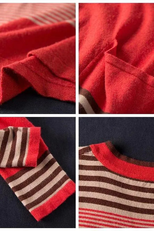 Red Striped Loose Sweater Dresses Clothes