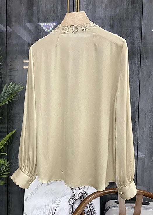 Simple Embroidered Patchwork Silk Top Spring