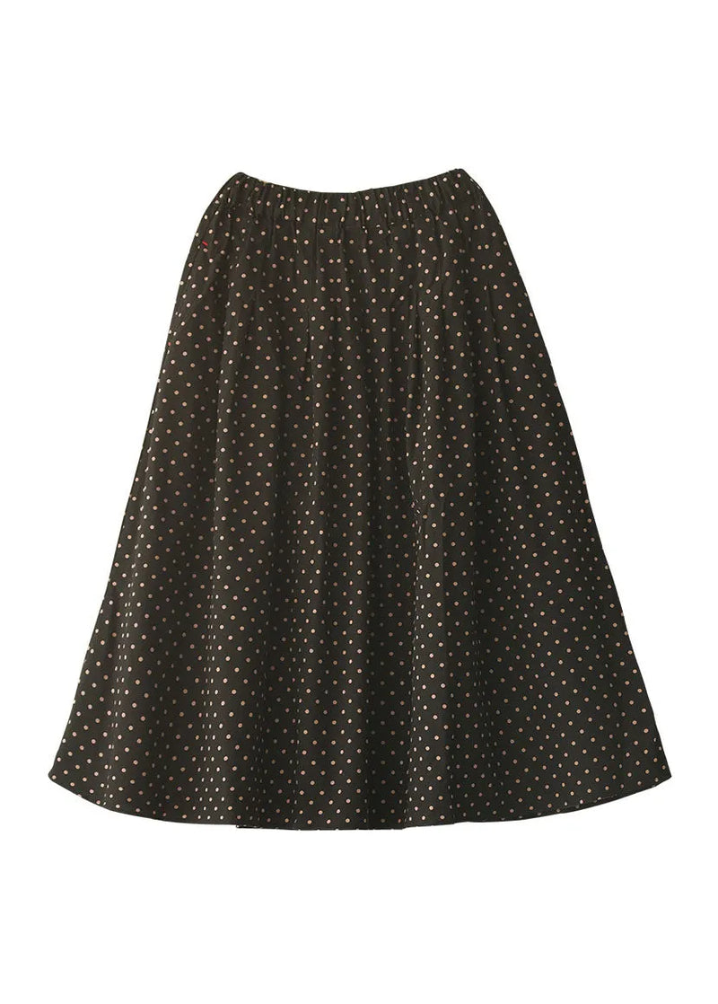Retro Black Elastic Waist Pockets Dot Print Skirt Spring