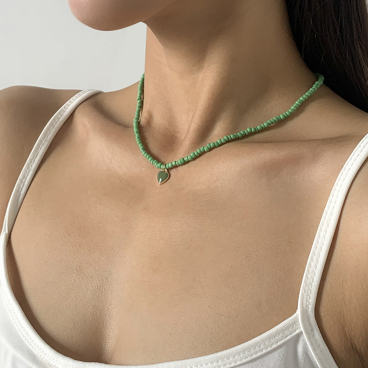 Nectarine Heart Simple Bead Handmade Necklace Geometric Stacked Beaded Necklace