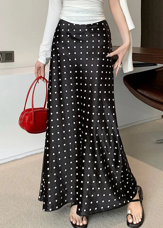Black Print Silk Fall Maxi Skirts High Waist