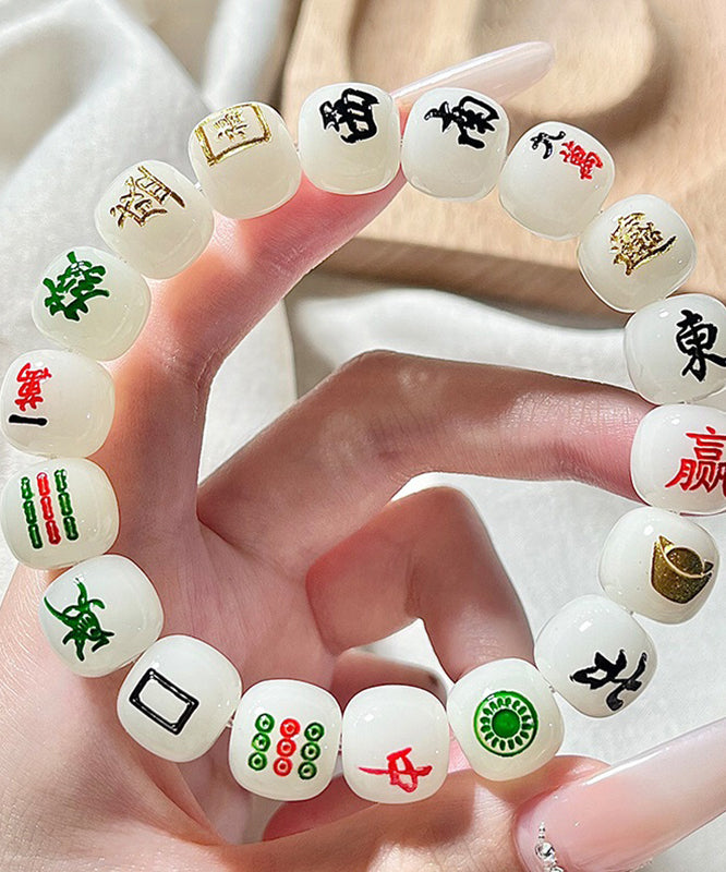 White Alloy Buddhist Bead Mahjong Chain Bracelet