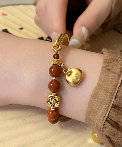 Red Copper Alloy Agate Tassel Charm Bracelet
