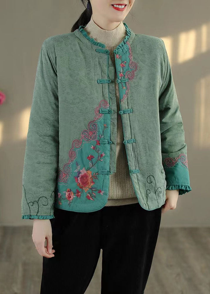 Handmade Orange Embroidered Patchwork Fine Cotton Filled Coat Outwear Spring