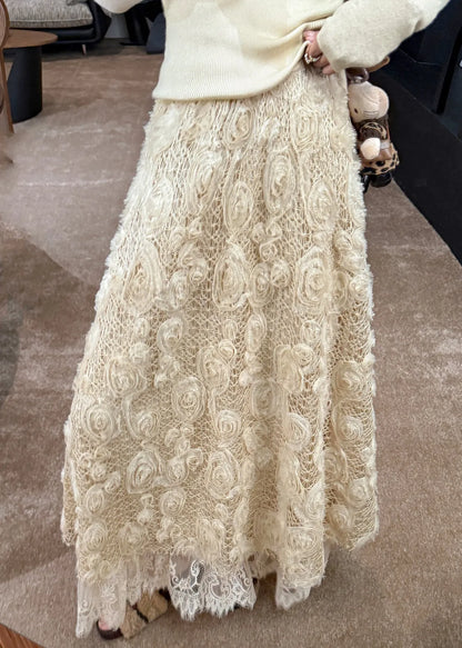 Light Yellow Elastic Waist a Line Skirt Fall